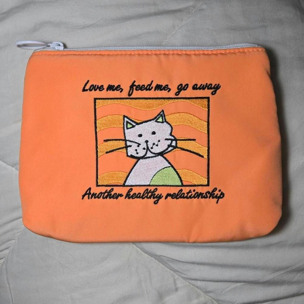 MaggiB Orange & White Kitsch Cat Zip Up Pouch